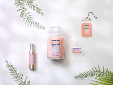 Room spray application near entryways for welcoming ambience with Yankee Candle Pink Sands.