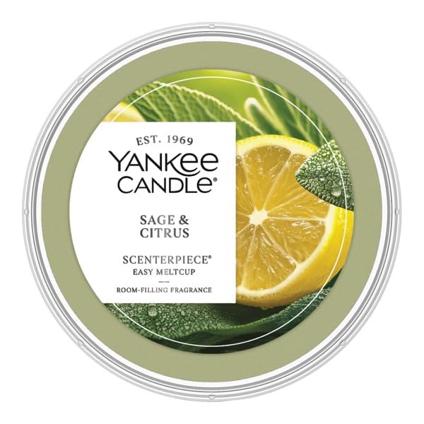 Yankee Candle Scenterpiece Sage & Citrus MeltCup refill adds bright, balanced scent to rooms.
