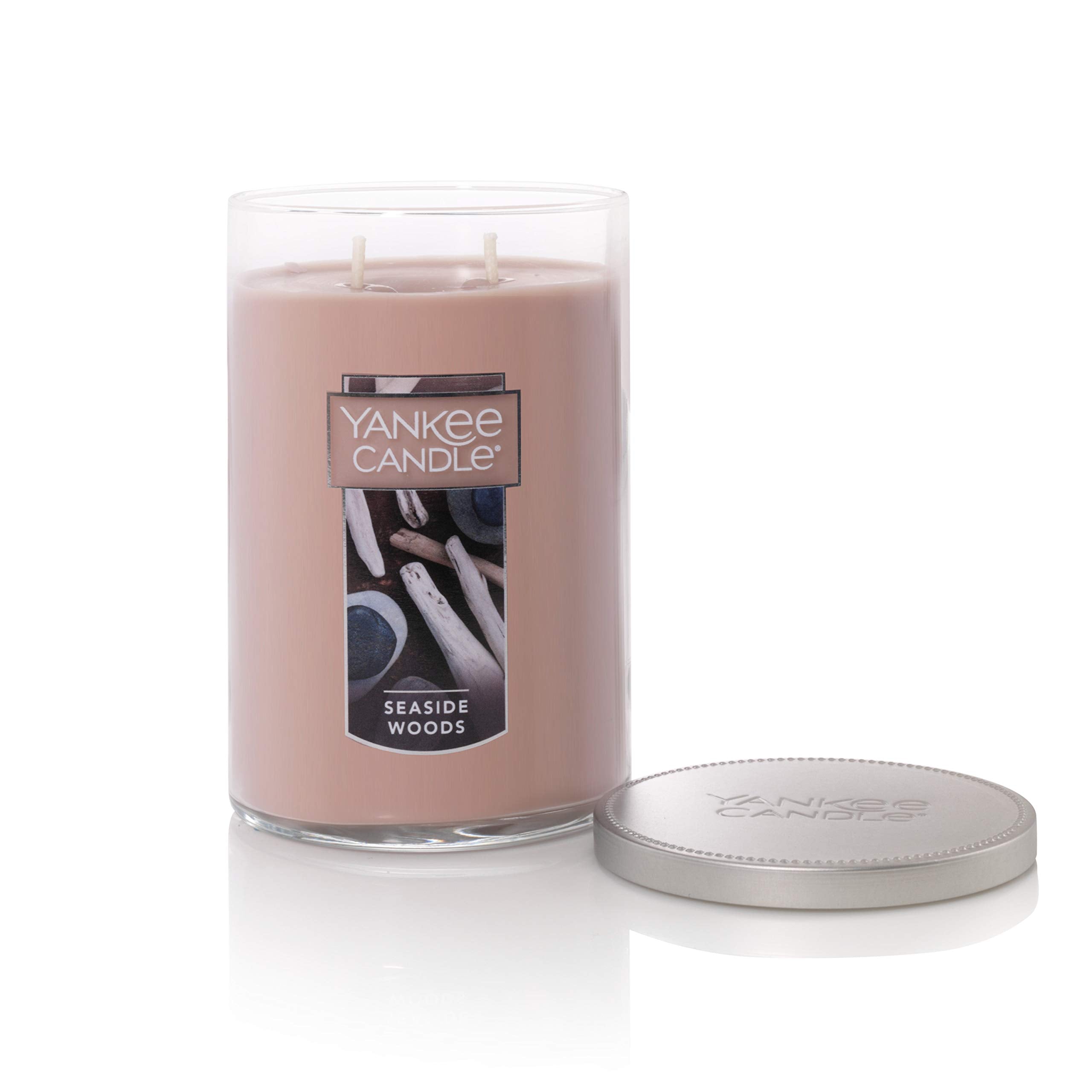 Yankee Candle Seaside Woods driftwood close-up highlighting scent notes.