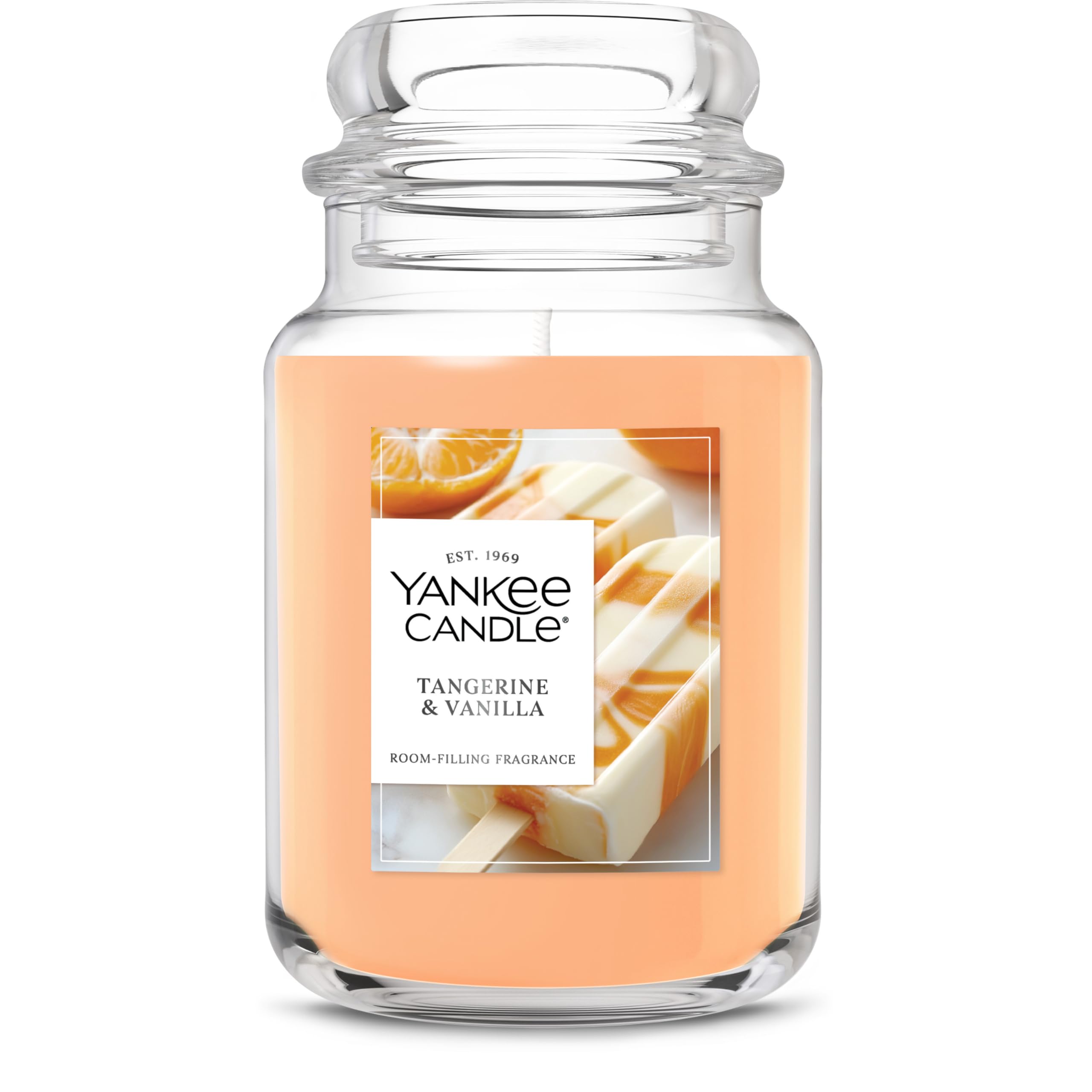 Yankee Candle Tangerine & Vanilla large jar in living room with long-lasting fragrance