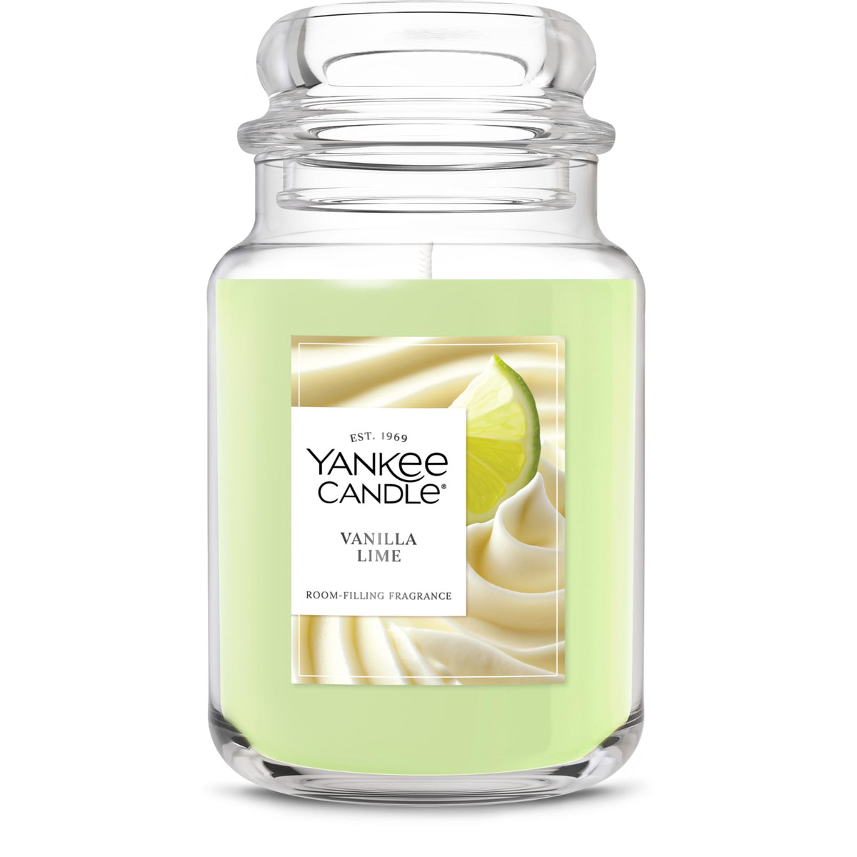 Yankee Candle Vanilla Lime large jar in a cozy setting for long lasting fragrance