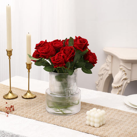 YANWE1 ribbed vase perched on mantel complements shelves with clear glass brilliance