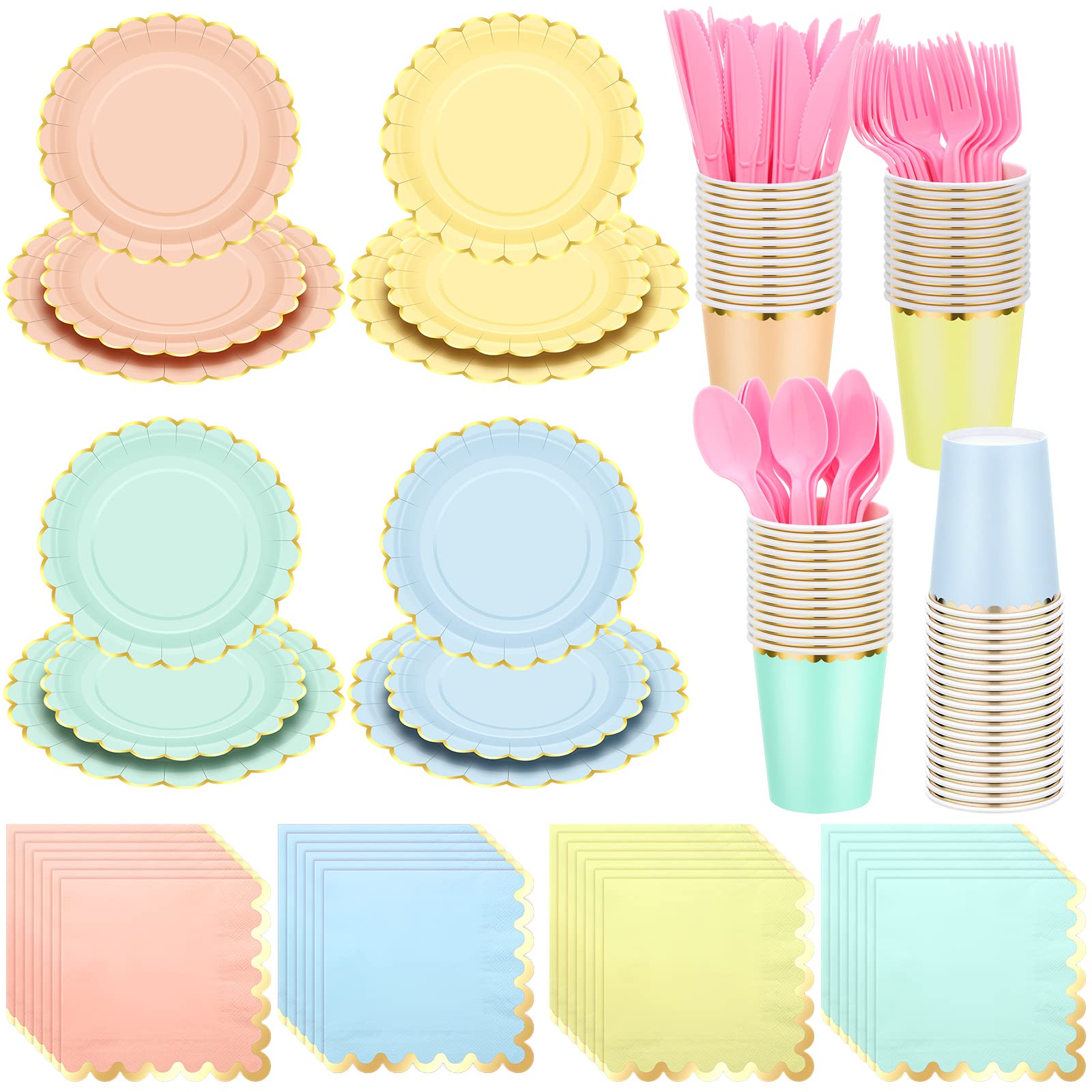 Yaomiao pastel scalloped plates for elegant Easter table settings.