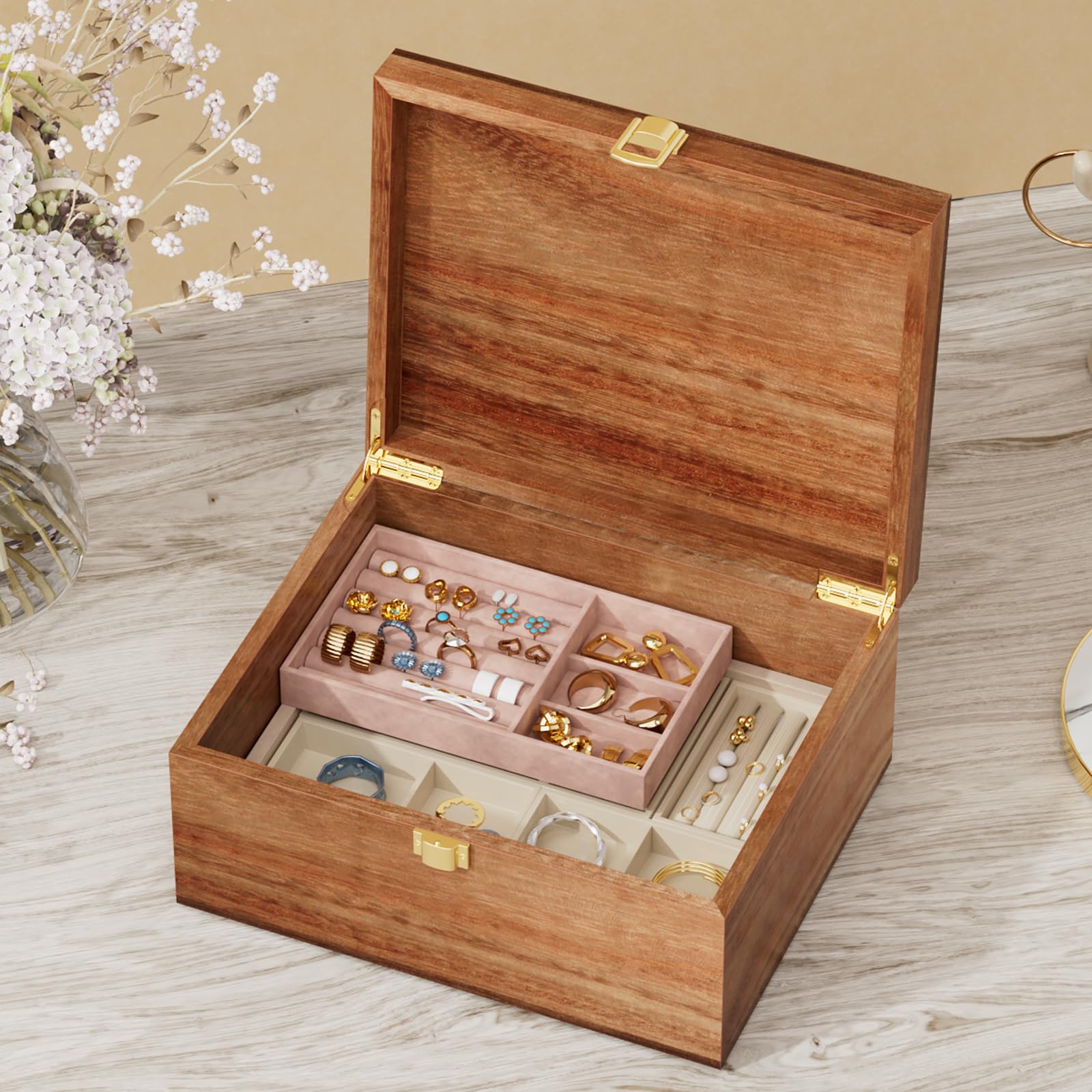 Yaoyiizy acacia keepsake box gift-ready with elegant natural wood grain