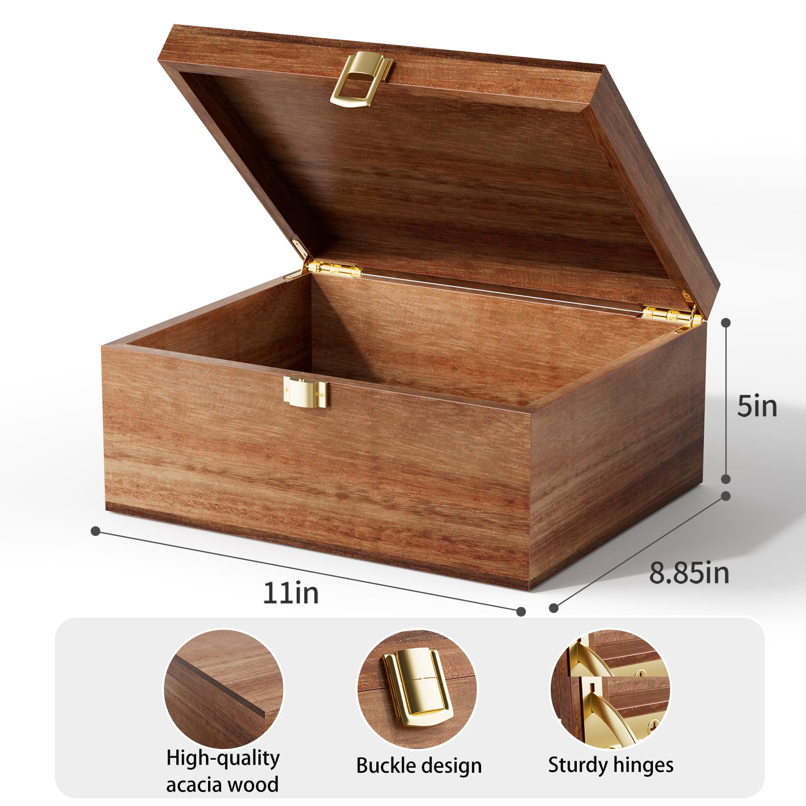 Yaoyiizy acacia keepsake box hinged lid open for easy access to keepsakes