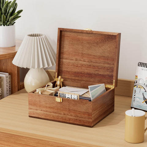 Yaoyiizy acacia keepsake box interior layout for letters and photos neatly organized