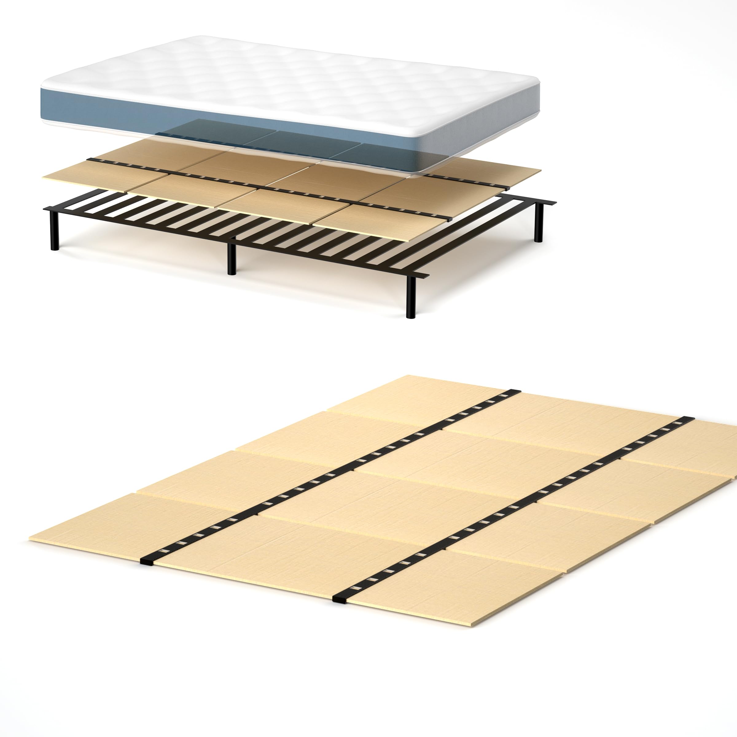 Yarfyk foldable box spring shown in mid-mattress setup for added support
