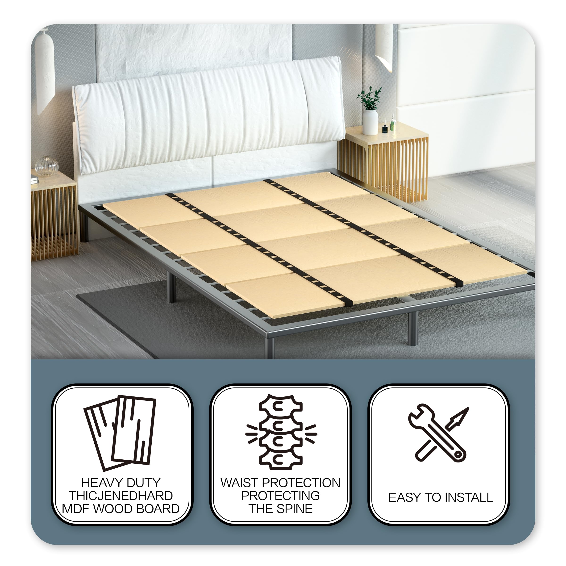 Yarfyk low-profile bed board providing firm feel without bulk