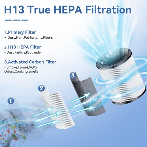 YARIKI P60 HEPA filter area highlighting 0.3 micron filtration capability.