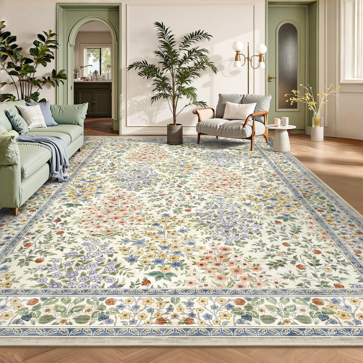 Yarooge 8x10 floral design rug enhances living spaces with vintage-inspired pattern.