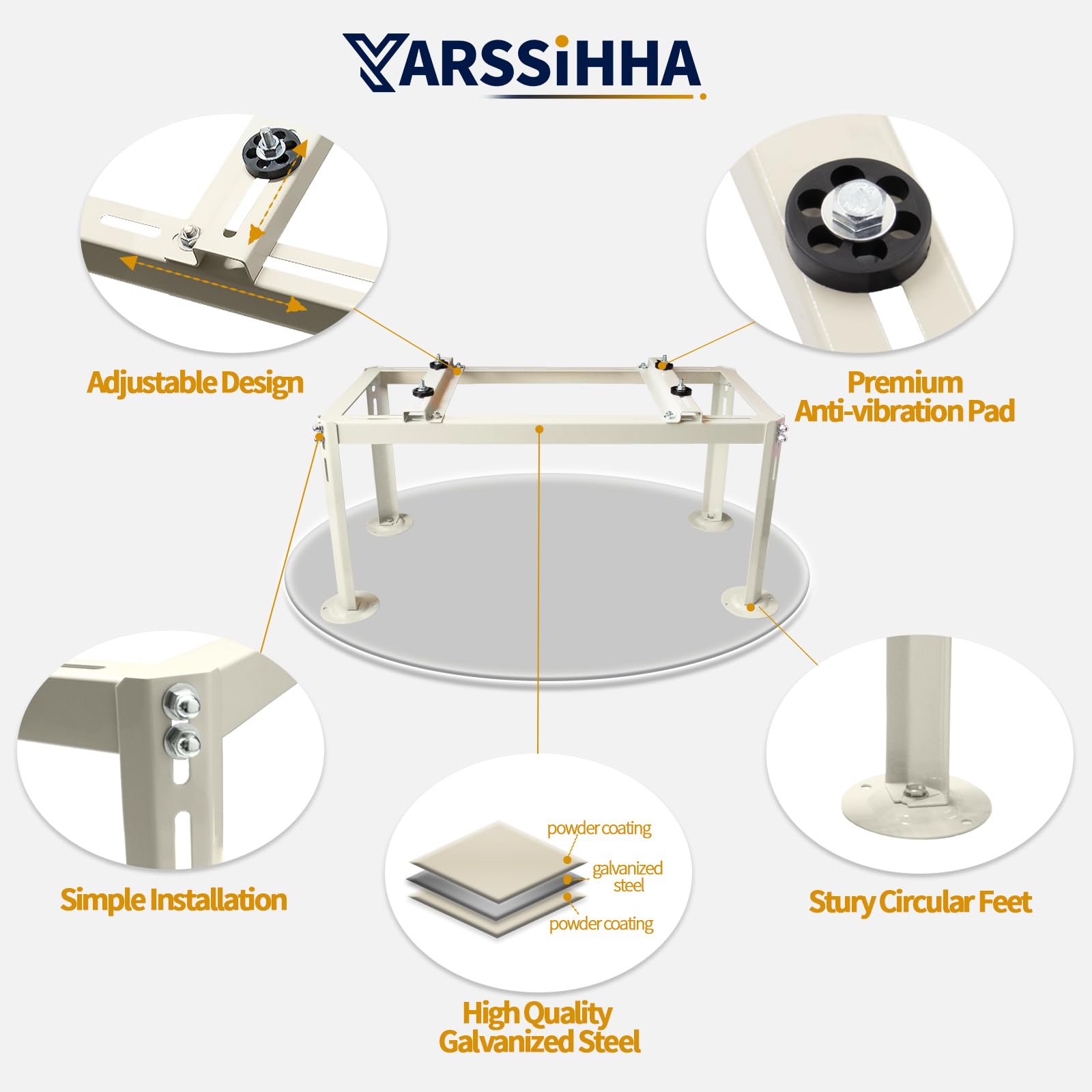 Yarssihha mini split stand weather-resistant epoxy coating protects the frame.