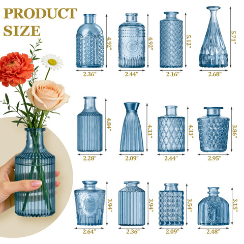 Yasali vintage glass bud vases, 12-piece set for rustic weddings
