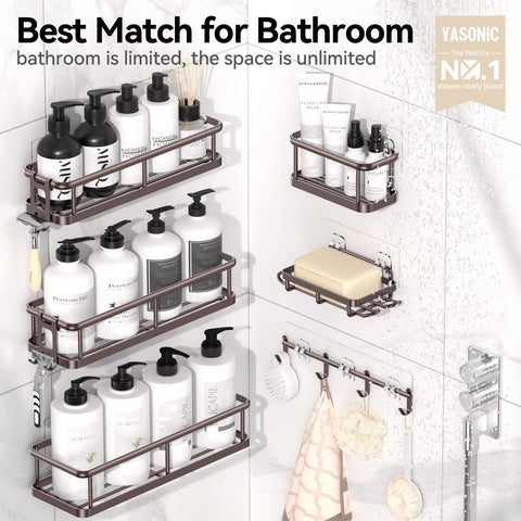 YASONIC adhesive mount shower caddy proving no-drill installation