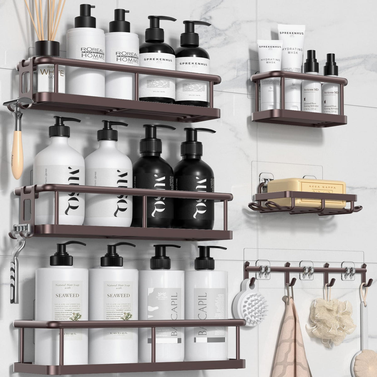 YASONIC shower caddy six-pack with large capacity for organized bottles