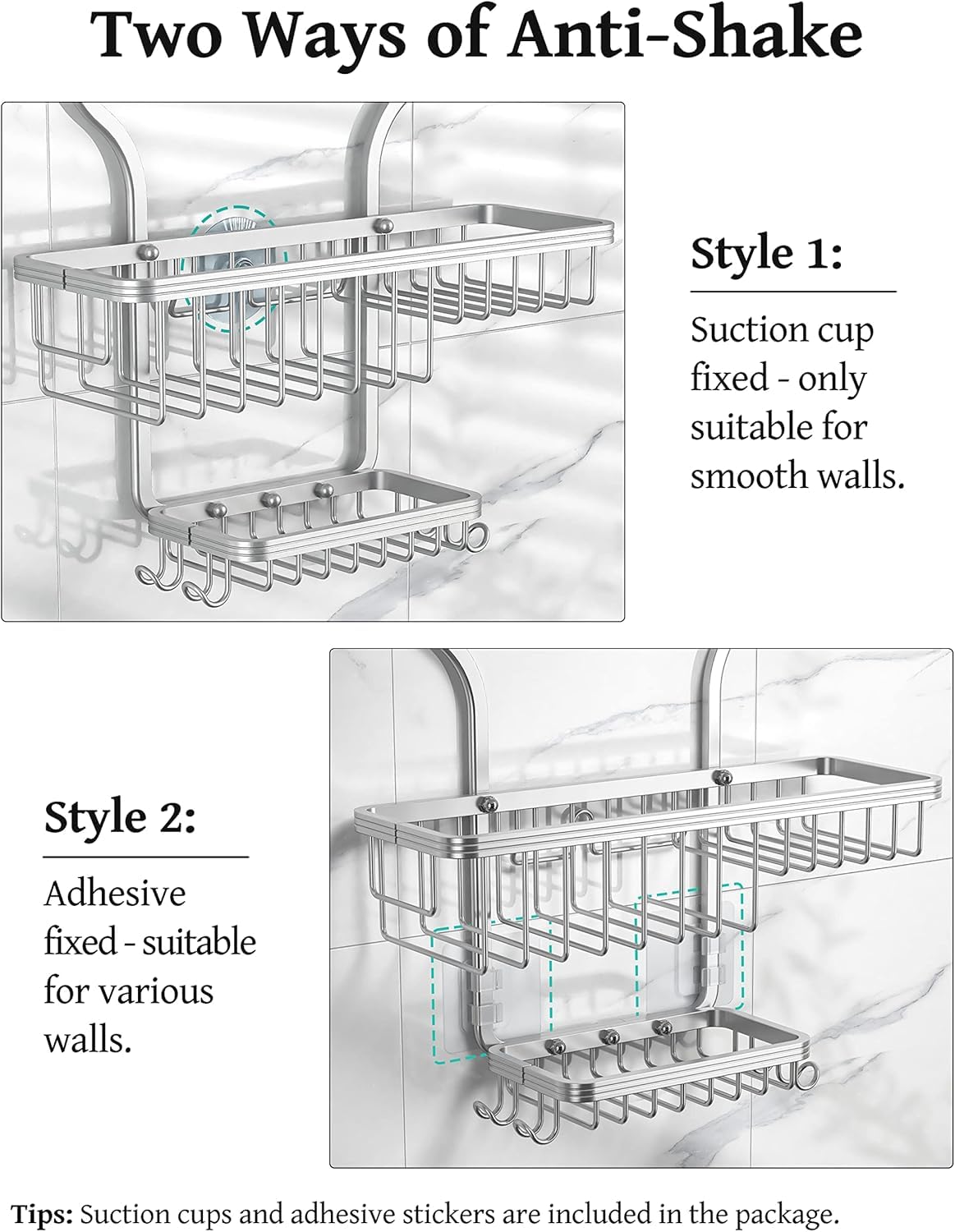 YASONIC three-basket design maximizes shower storage and reduces clutter