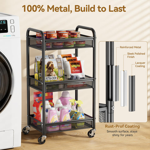 YASONIC rolling cart baskets illustrate ample storage for crafts and kitchen items