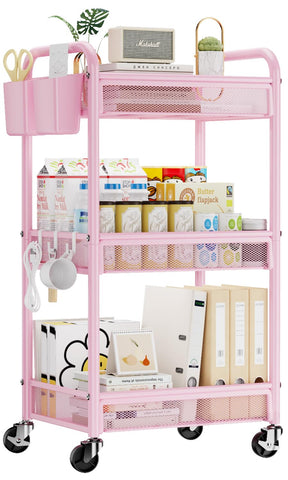 YASONIC 3-tier rolling cart with baskets offers organized kitchen storage and craft room organization.