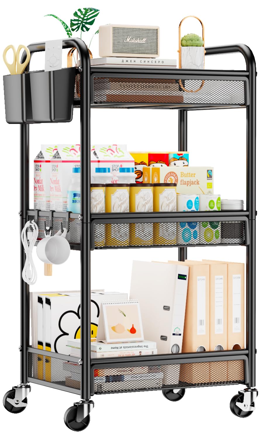 YASONIC 3-tier rolling cart frame shows sturdy metal construction for durable storage