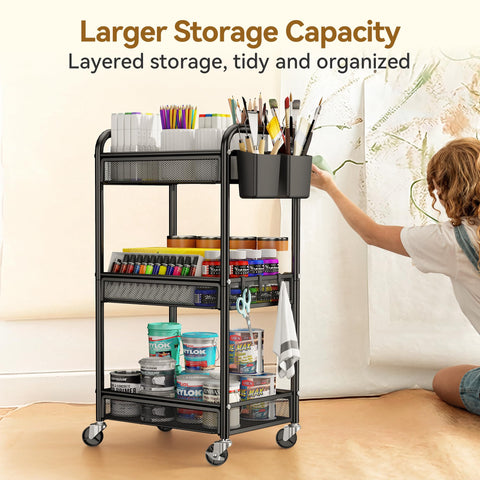 YASONIC rolling cart hooks show extra hanging options for accessories