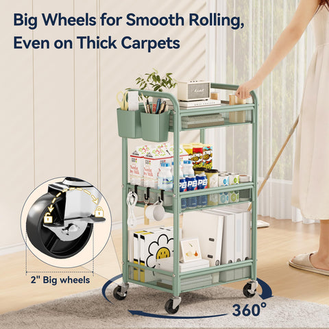 YASONIC 3-tier rolling cart hooks provide flexible hanging options for tools and accessories.