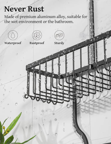 YASONIC aluminum shower shelf with soap basket keeps essentials tidy.