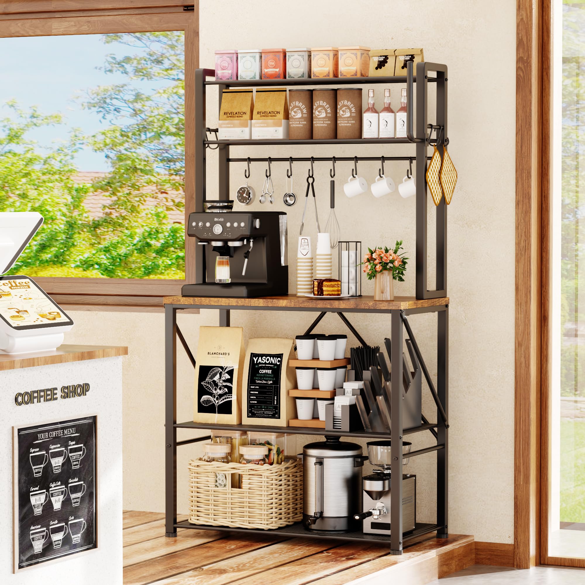 YASONIC bakers rack 5-tier storage unit side view for kitchen organization.
