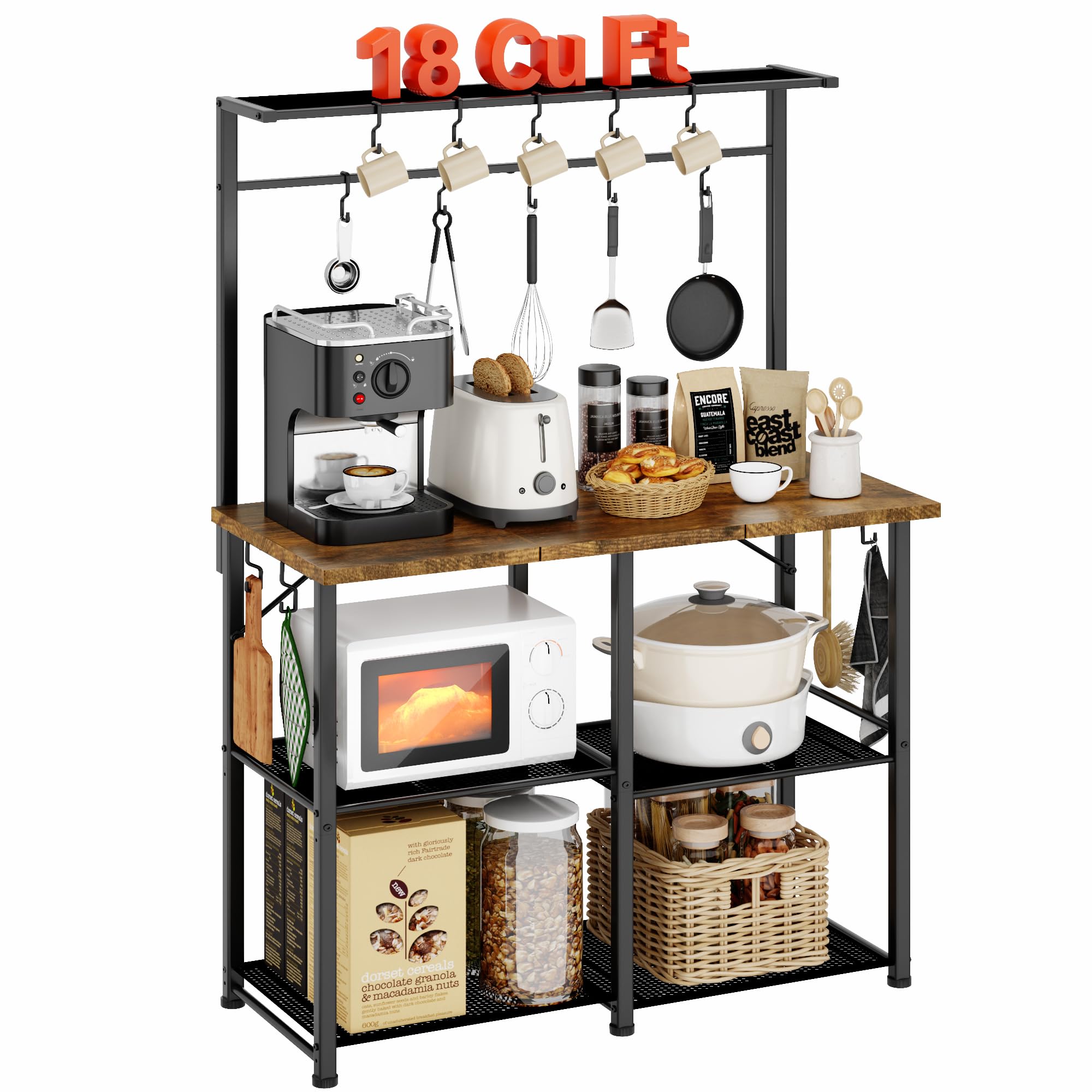 Generic YASONIC coffee bar and bakers rack with microwave stand for organized kitchen storage