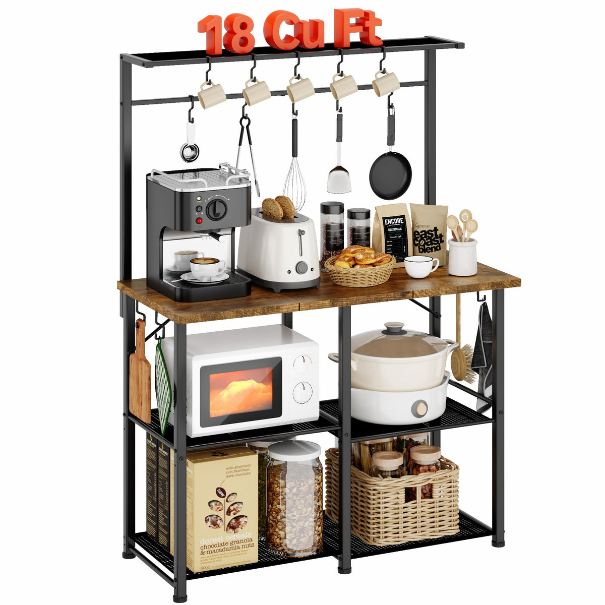 Generic YASONIC coffee bar and bakers rack with microwave stand for organized kitchen storage
