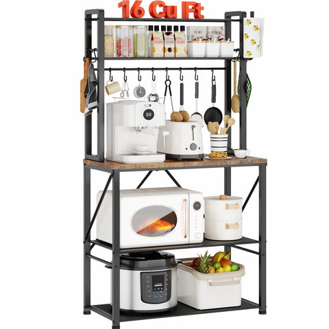 YASONIC coffee bar bakers rack top view keeps countertops organized and accessible.