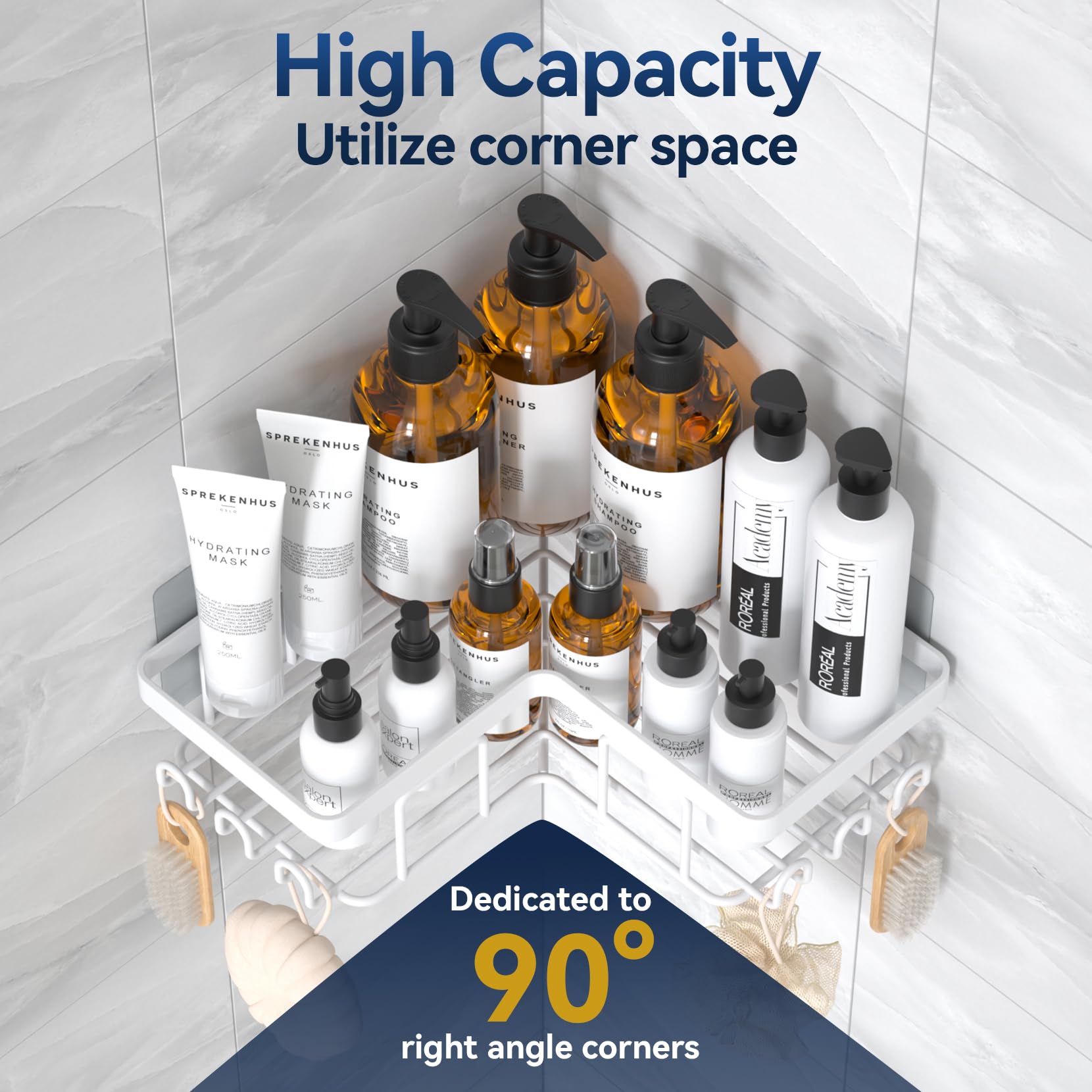 YASONIC caddy highlighting 12 hooks for versatile bathroom storage