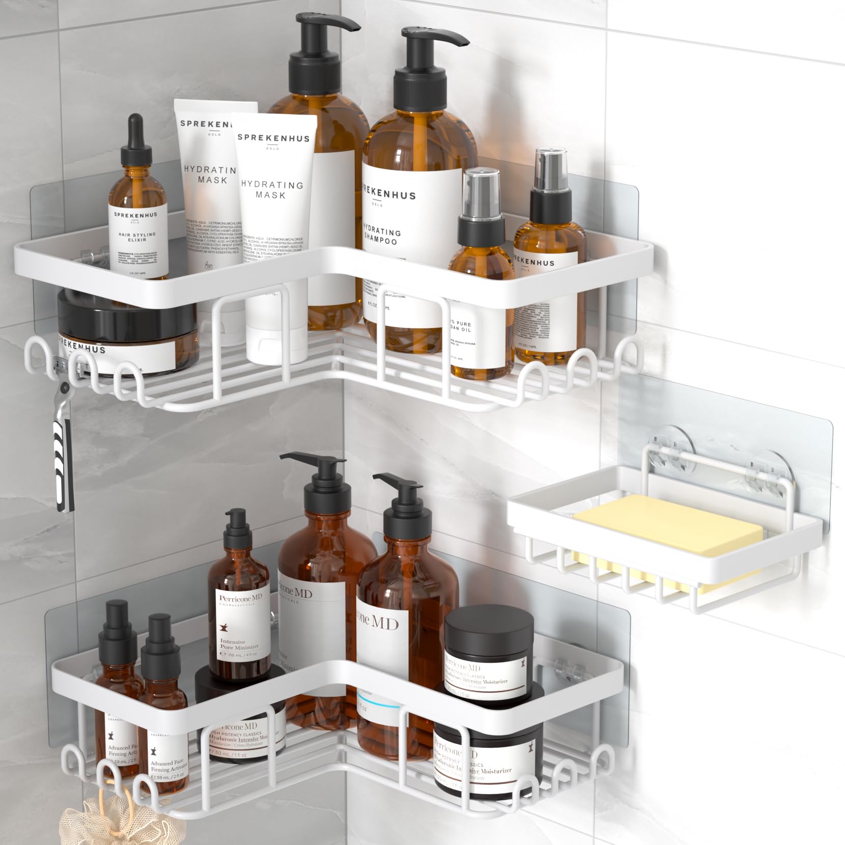 YASONIC corner adhesive shower caddy with L-shaped design for space savings