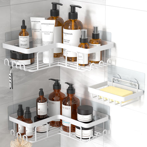 YASONIC corner adhesive shower caddy with L-shaped design for space savings