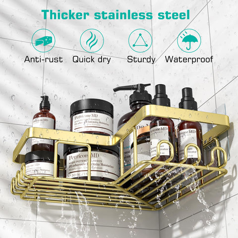 YASONIC corner shower caddy 12-hooks-and-soap-holder keeps brushes, razors, and soap organized within reach.