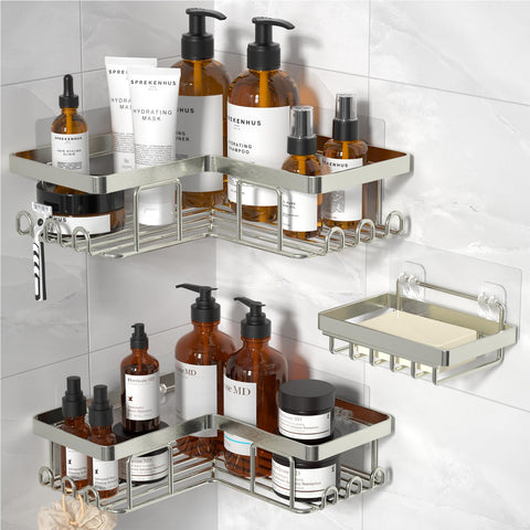 YASONIC corner shower caddy adhesive install saves corner space in compact bathrooms.