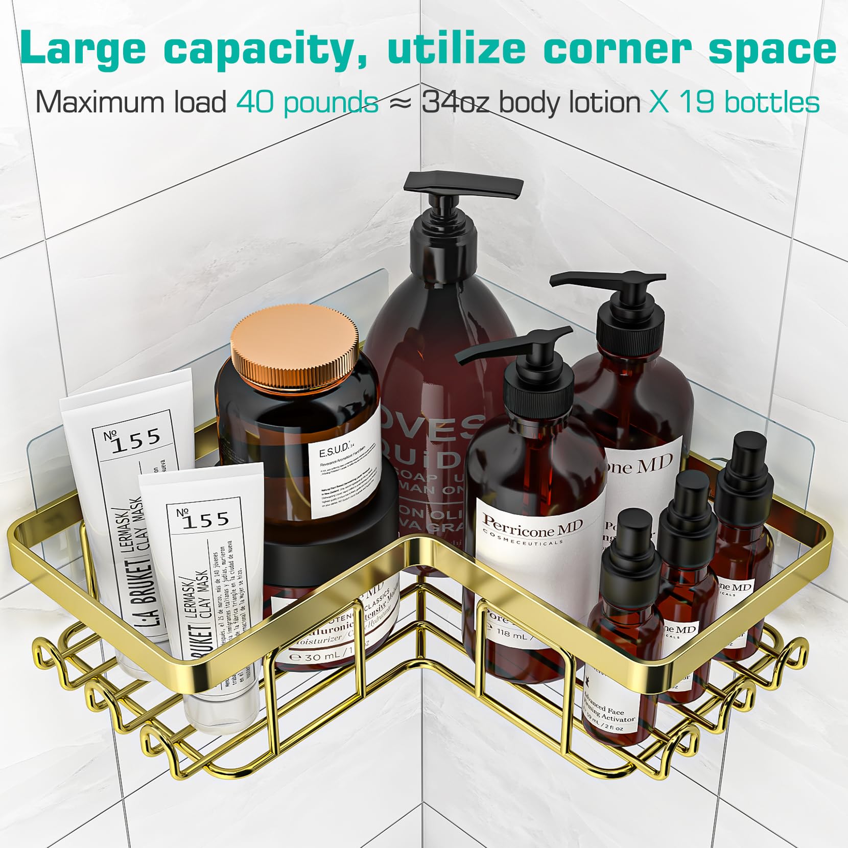 YASONIC corner shower caddy rustproof stainless frame provides durable, long-lasting rust resistance in humid bathrooms.