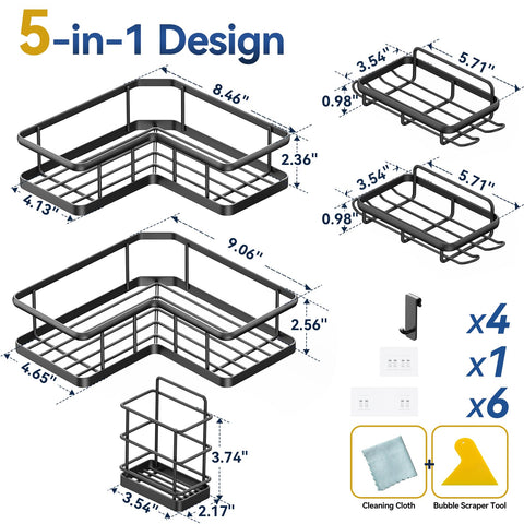 YASONIC corner shower caddy shelves show roomy tiers for 19+ bottles in a 90-degree corner