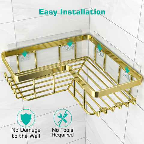 YASONIC corner shower caddy wall-compatibility accommodates tile, marble, tempered glass, and wood walls.