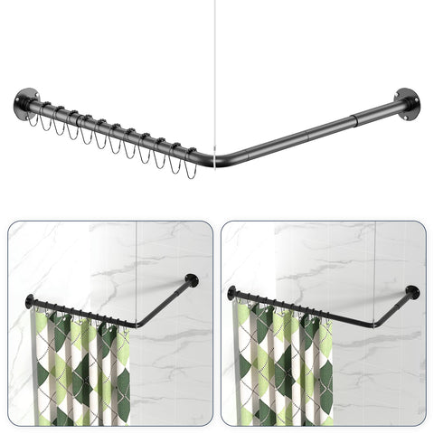 YASONIC L-shaped shower rod in black for corner showers.