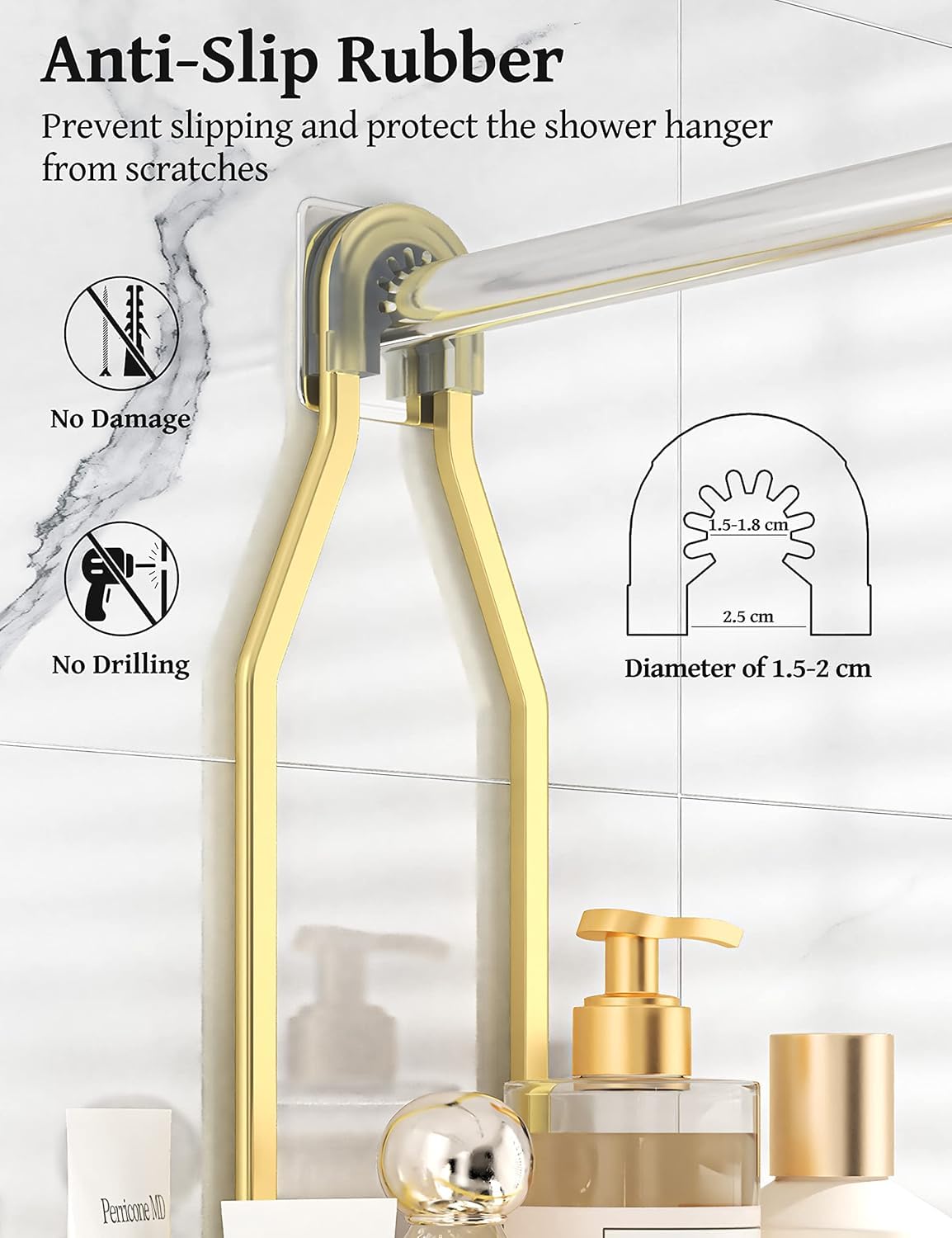 Lightweight, durable aluminum construction of YASONIC shower organizer for modern baths.
