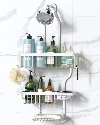 YASONIC never-rust aluminum hanging shower caddy over-the-showerhead keeps toiletries neatly organized
