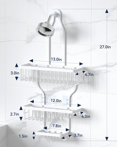 YASONIC over-shower-head hanger design maximizes storage height for tall bottles