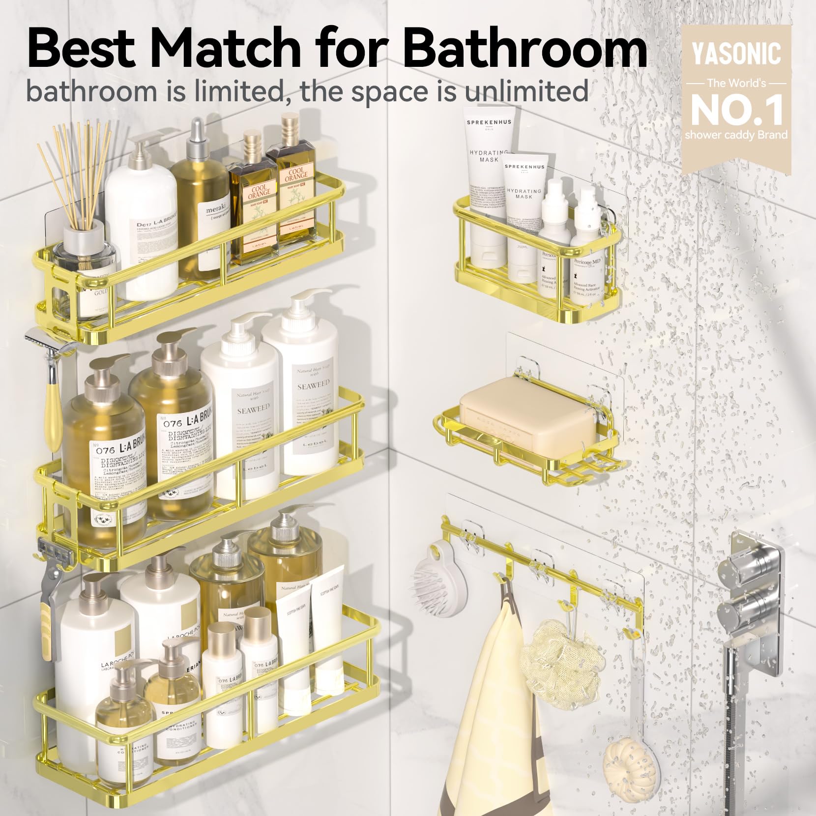 YASONIC shower caddy 6-piece mini caddy for compact spaces.