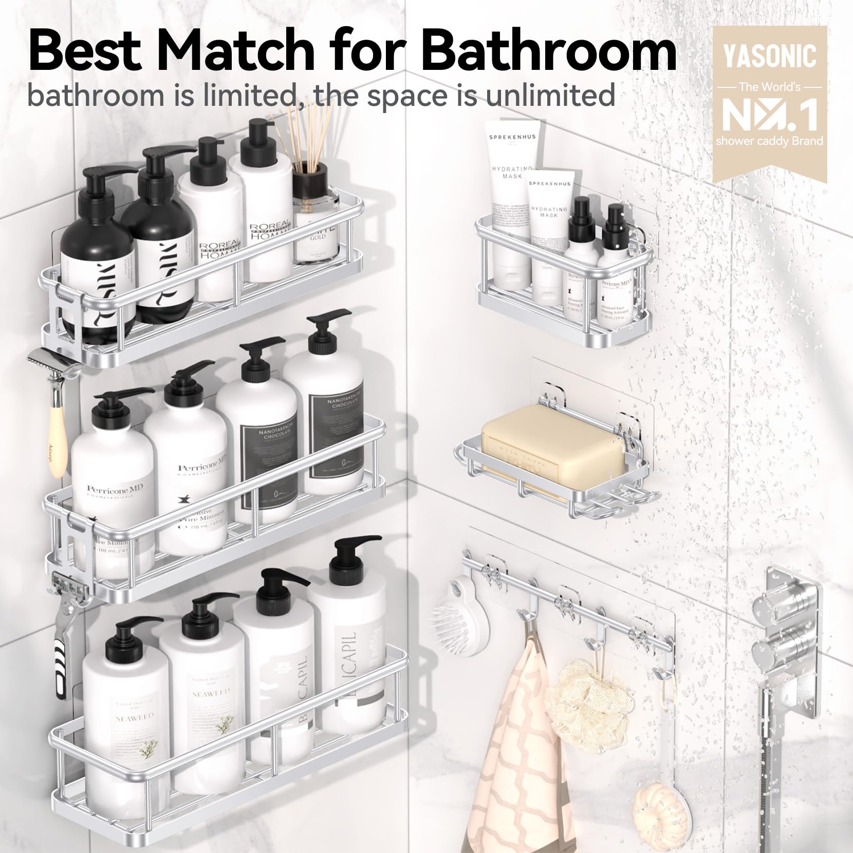 YASONIC Shower Caddy 6-Pack close-up of rustproof metal coating