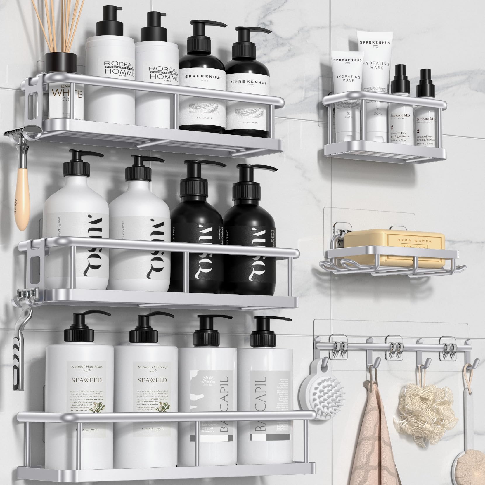 YASONIC Shower Caddy 6-Pack top view showing complete set for organized bathroom storage