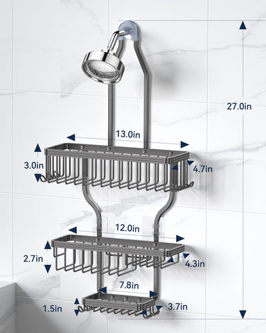 Dimensions 13x5x27.5 inches suit many showers.