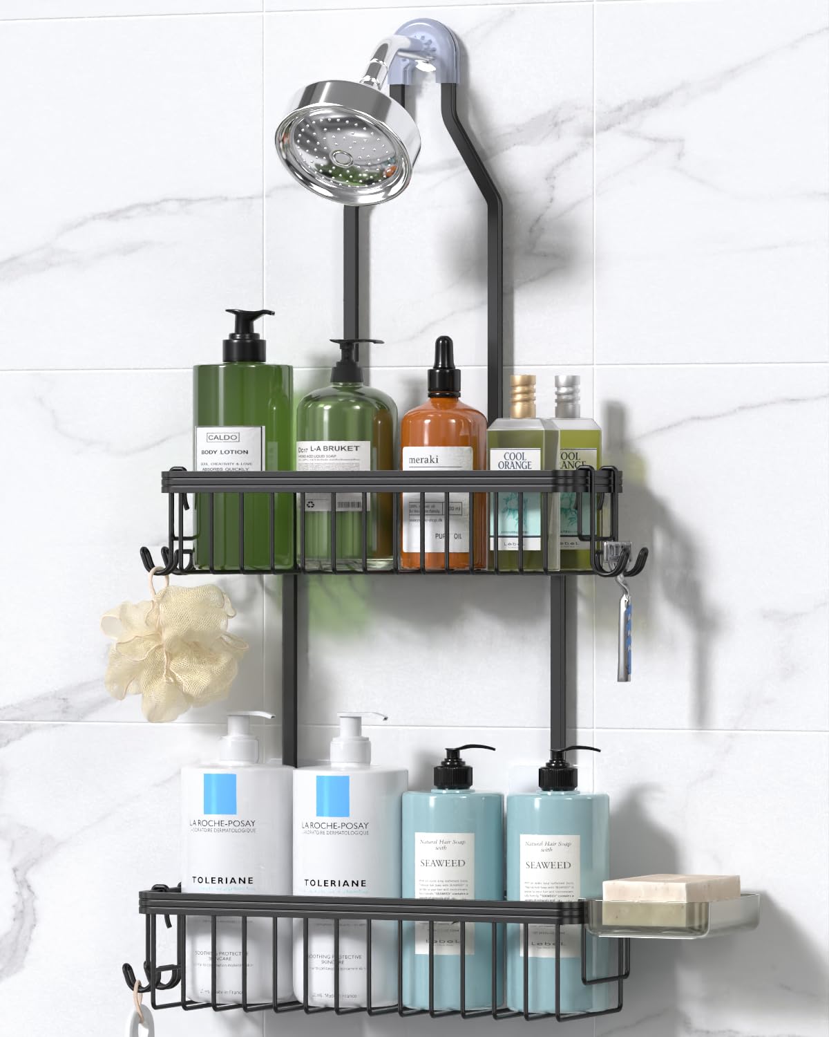 YASONIC shower caddy hanging assembly with dual baskets for organized bathroom storage.