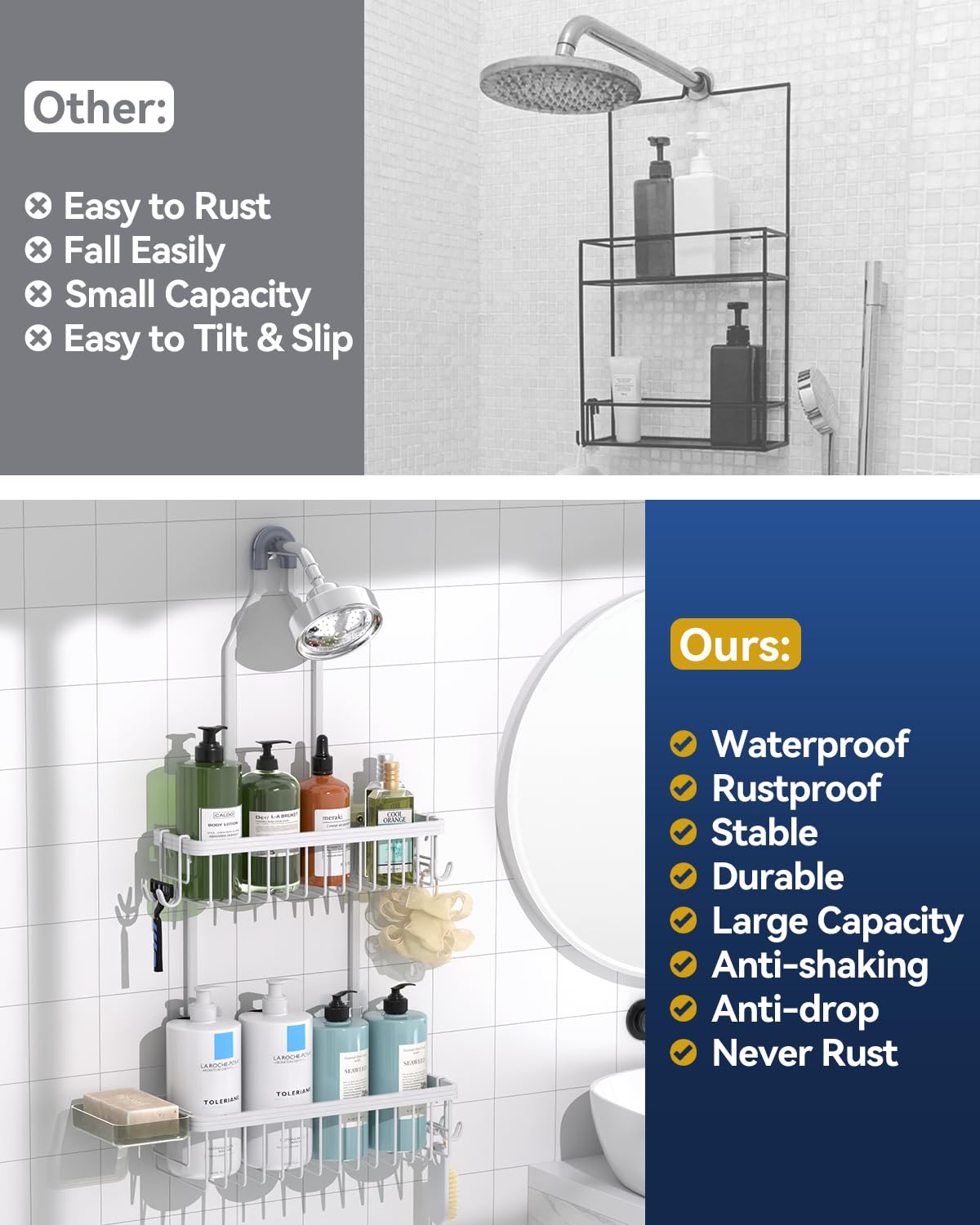 YASONIC hanging shower rack offers ample space for towels and accessories