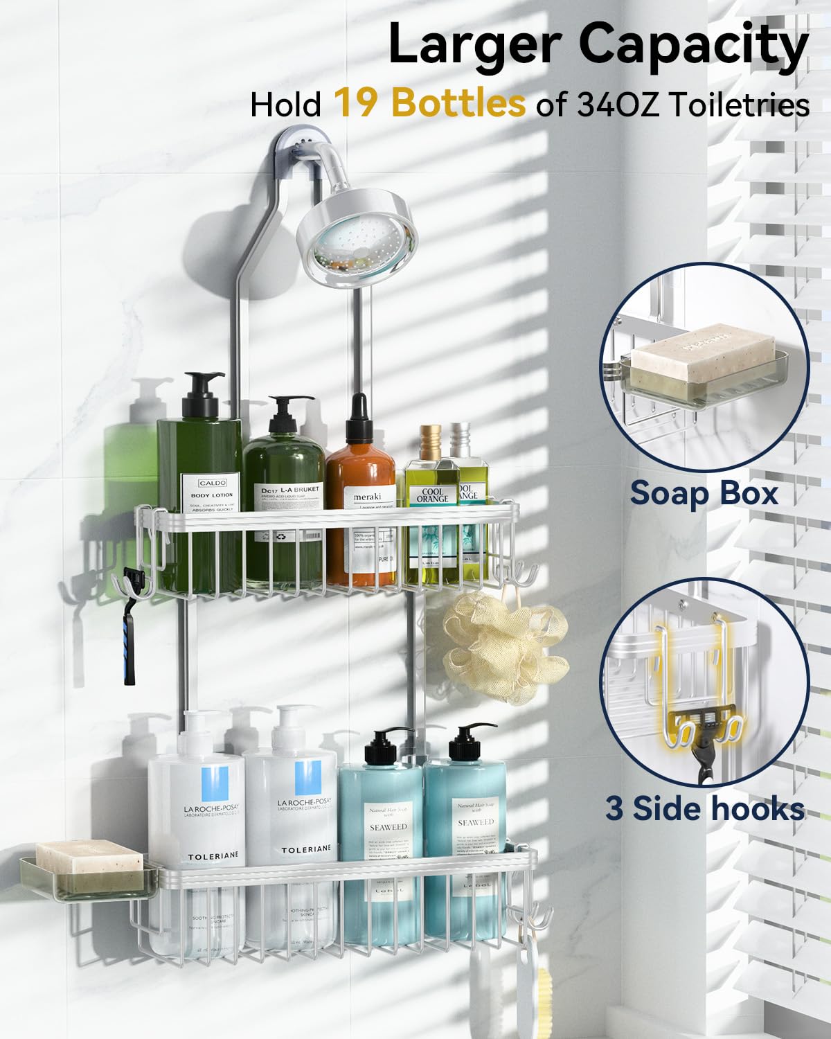 YASONIC aluminum construction resists rust for durable shower storage