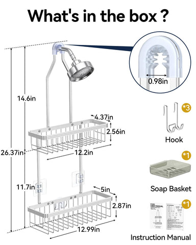 YASONIC shower caddy soap dish and three hooks for versatile storage