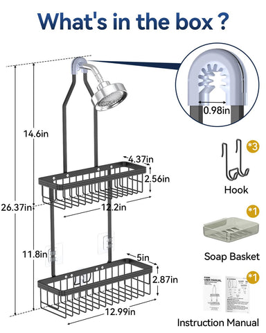 YASONIC caddy top baskets and soap dish for easy access to shower essentials.